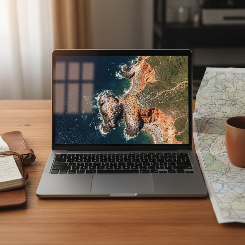 Laptop mostrando un ortomosaico procesado en QGIS
